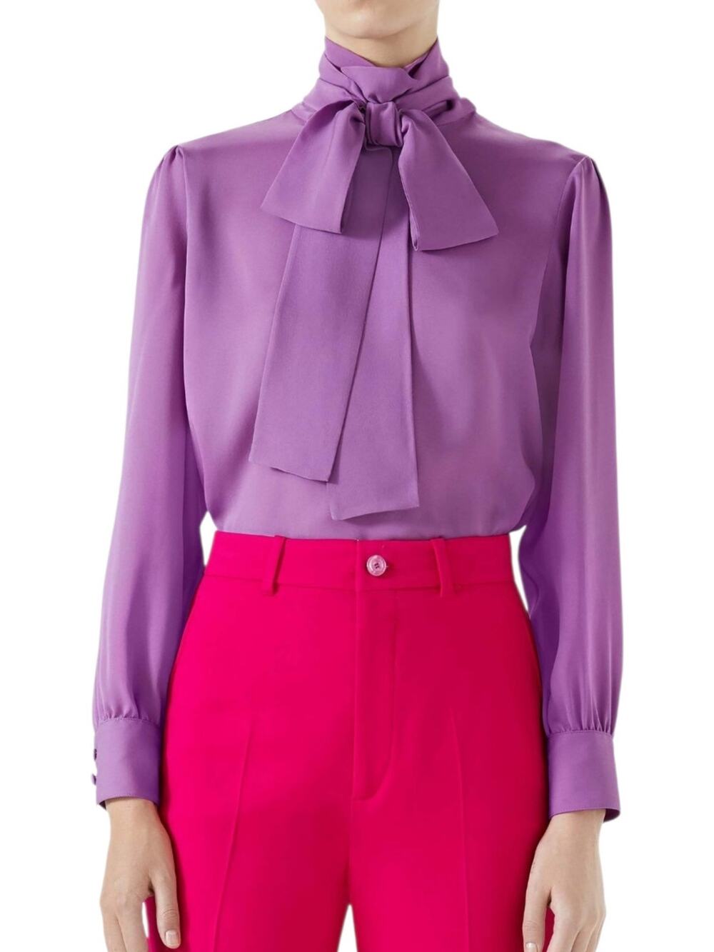 Gucci Silk Violet Purple Minimalist Royal Bow Blouse IT 44 / US Large